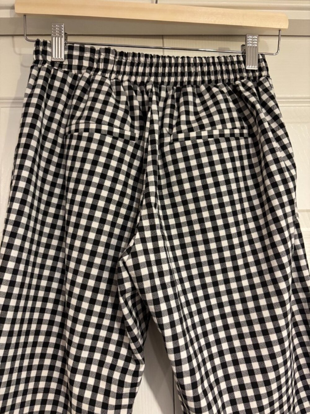 Bershka Elastic Waist Pull On Cropped Gingham Pants Black & White S Cuffed - Picture 5 of 8